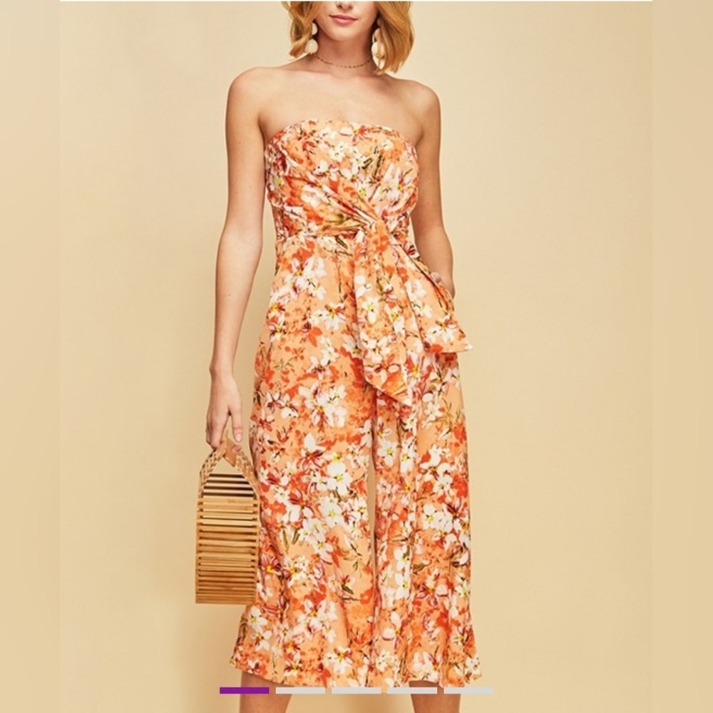 Orange Floral Front-knot jumpsuit